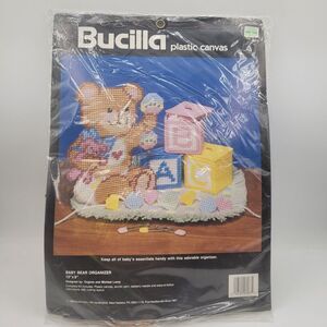 NIP Vtg Bucilla Plastic Canvas Baby Bear Organizer 10"X9"Baby Essential‎ Holder